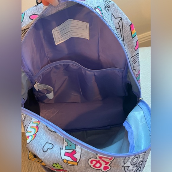 Emoji Jersey Doodle Backpack 16” X 12" Zip Compartments Smiley Face - Picture 4 of 7